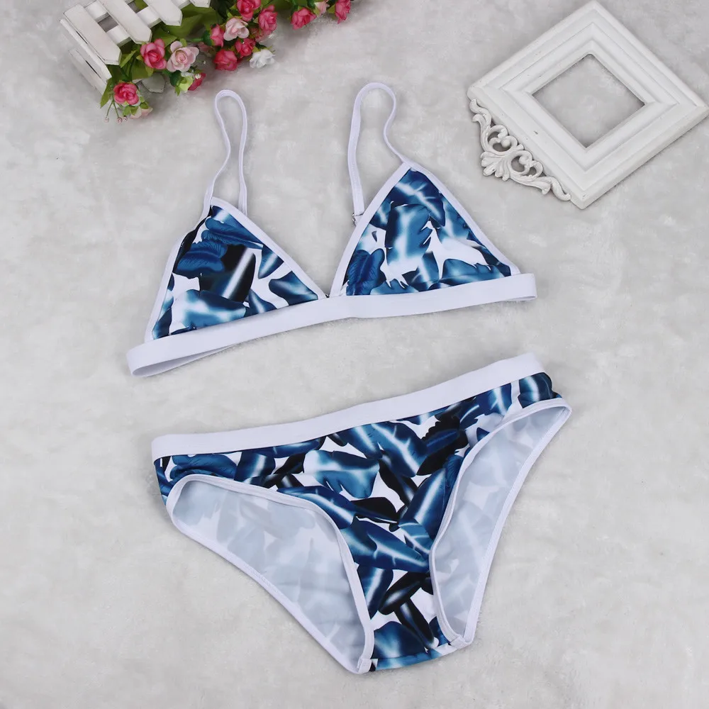 

Hot Sale Sexy Women Swimwear Neoprene Bikini Set Bandeau Push-Up Female Prit Bra Swimsuit Bathing Suit Sky Blue Gradient Color