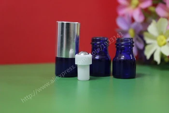 

500pcs 1ml blue roll on roller bottles for essential oils 1cc refillable perfume bottle deodorant containers with silver lid