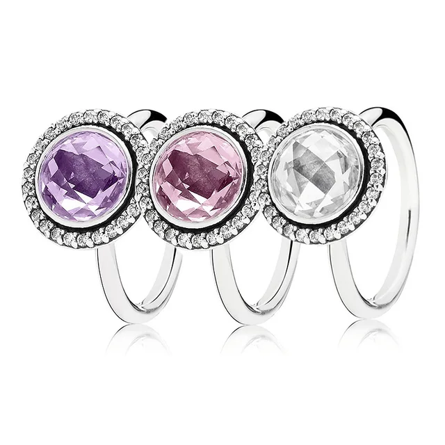 Statement Sparkling Ring With Clear/Pink/Purple Crystal 925 Sterling Silver Ring Statement Sparkling Ring With Clear/Pink/Purple Crystal 925 Sterling Silver Ring