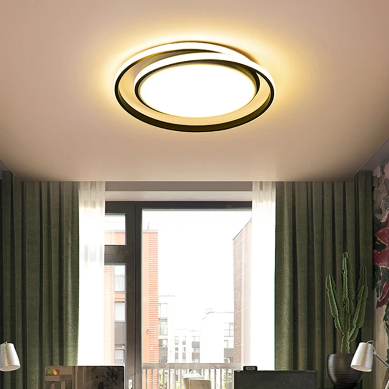 Круглый современный светодиодный потолочный светильник для гостиной светильник для спальни пульт дистанционного управления+ затемняемый белый или черный потолочный светильник