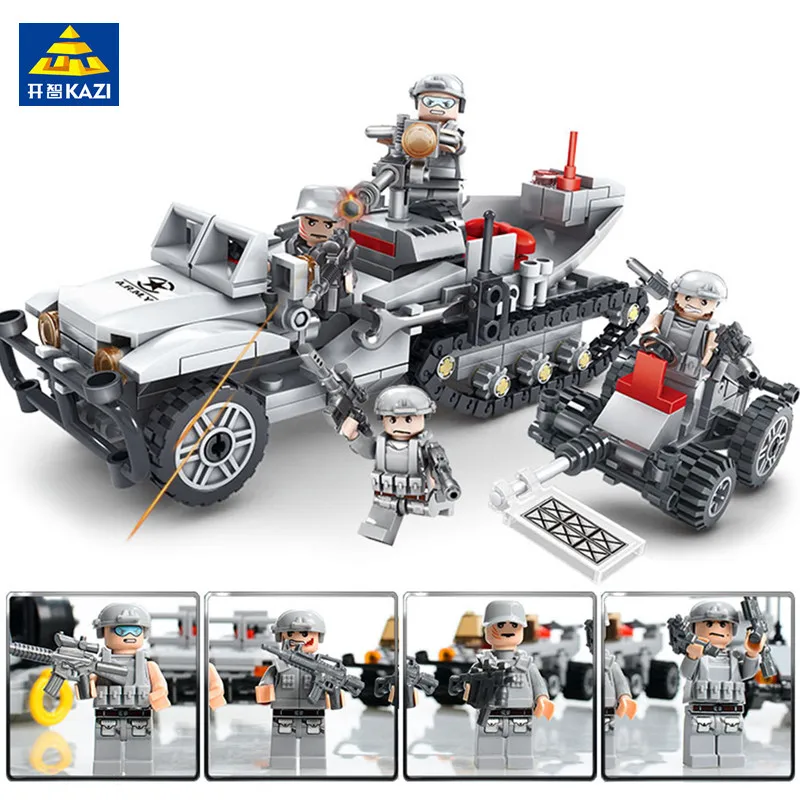 

KAZI Military Army Figures Jungle Commando With Weapons City WW2 Building Block Bricks Educational Toys for Children gift