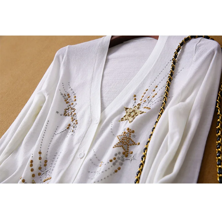 Truevoker Tricotés Supérieure Printemps Broderie Tricoté À De Décontracté Manches Femmes Designer Laine Cardigans Sweat Qualité Longues Perles 4ARjS35cLq