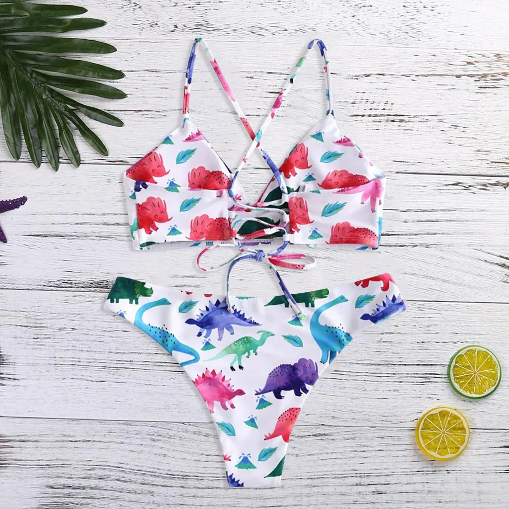 

2019 Summer print straps split bikini suit suit fashion sexy beach swimming women's two-piece swimsuit 2019 clothing swimwear