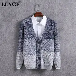 LLYGE 2019 Весна длинный рукав мужской вязаный кардиган модный лоскутный свитер пальто мужской повседневный облегающий пуловер кардиганы