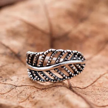 

New Fashion Creative Retro Korean Style 925 Sterling Silver Jewelry Christmas Hollow Leaf Personality Opening Rings SR121