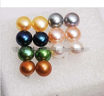 

00 d7pairs 7colors 7-8mm Akoya Cultured Pearl Silver Stud Earrings AAA