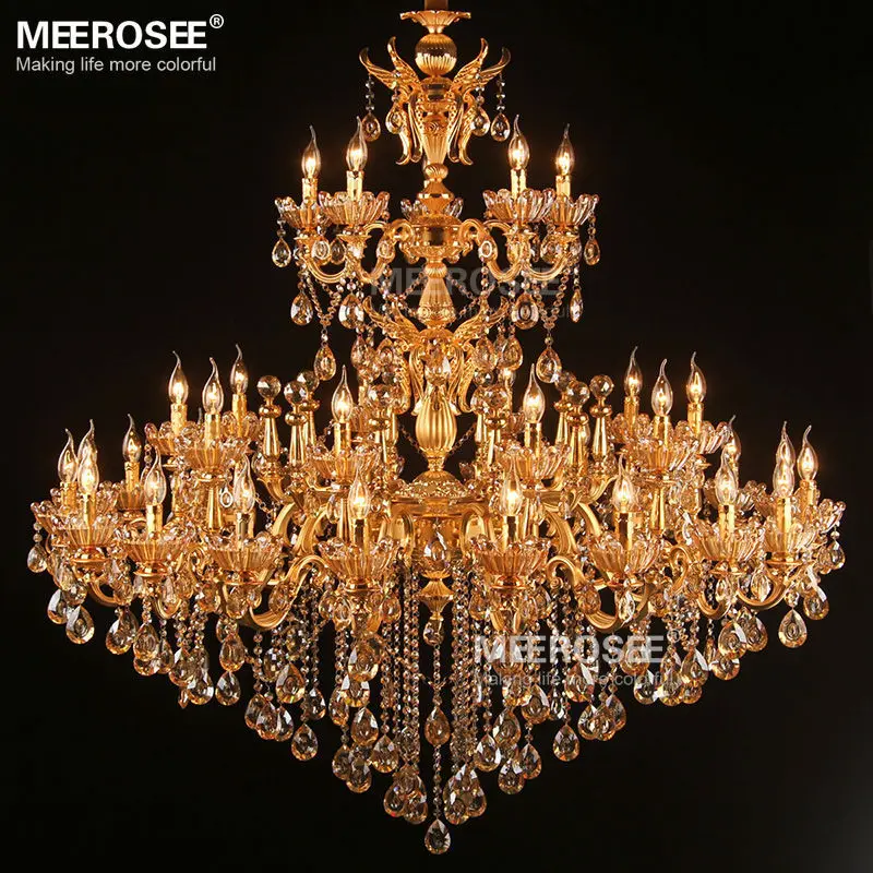 

Large Royal Golden Crystal Chandelier Lamp Lustres Cristal Suspension Project Lighting Hotel Resteruant Villa Luminaire Lights