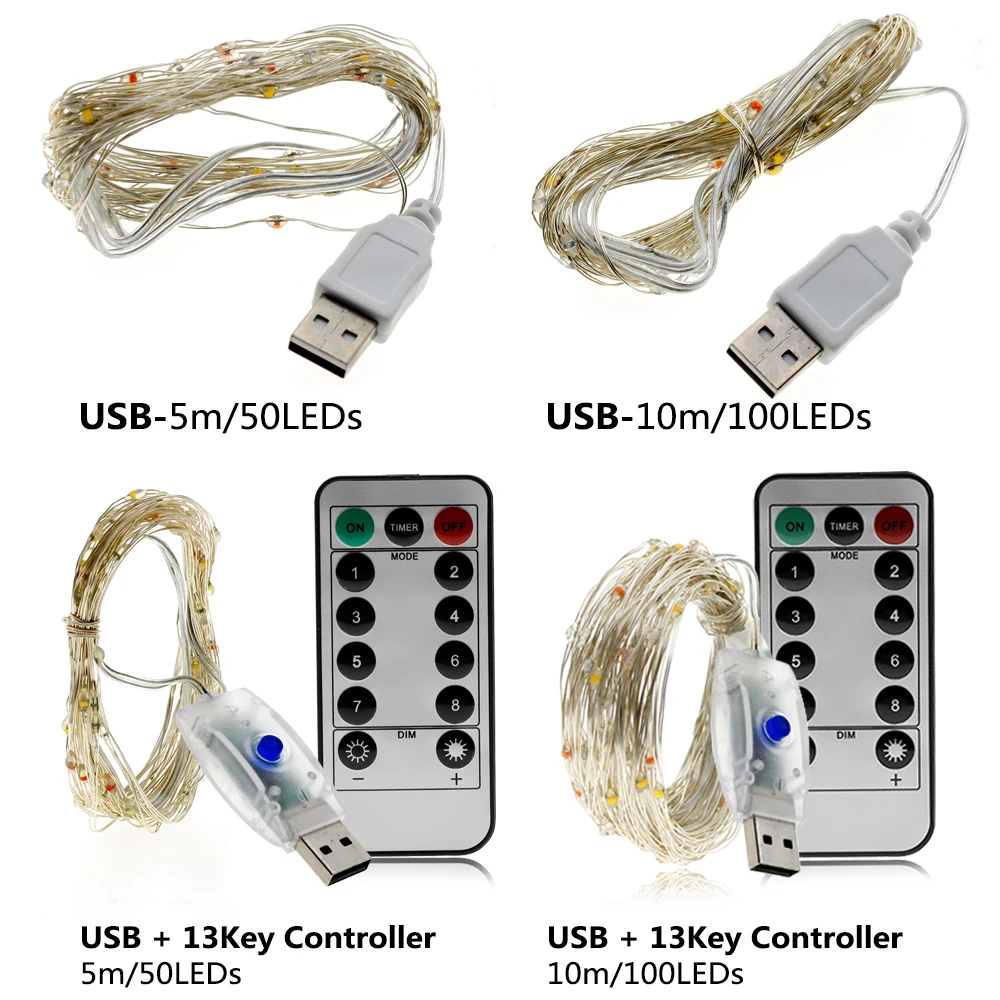 USB LED String Lights Colorful New Year Garland Copper Wire String Fairy Light for Indoor Outdoor Wedding Christmas Decoration