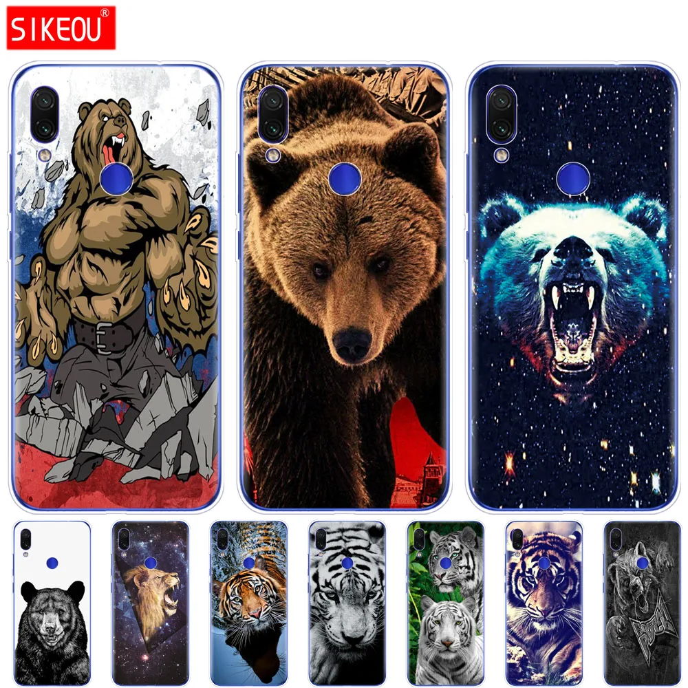 Силиконовый чехол для Xiaomi Redmi Note 7 pro с рисунком волка тигра Льва леопарда медведя