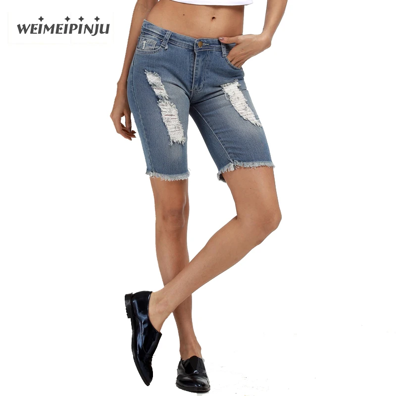 Summer Boyfriend Ripped Jeans Fashion Skinny Torn Shorts Pants Pencil Blue Denim Women s Jeans Plus