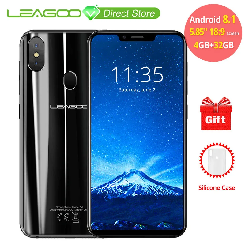 LEAGOO S9 5 85 ''HD + 18:9 Экран Смартфон Android 8 1 4 Гб оперативной памяти 32 встроенной MTK6750