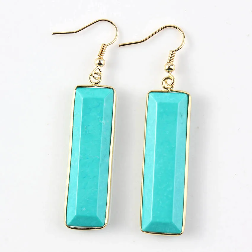 

Kraft-beads Light Yellow Gold Color Trendy Rectangle Section Dark Green Turqoises Long Earrings For Women Designs Jewelry