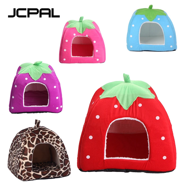 JCPAL Pet Soft Dog Cat House Strawberry Shape Red Pink Blue Deer