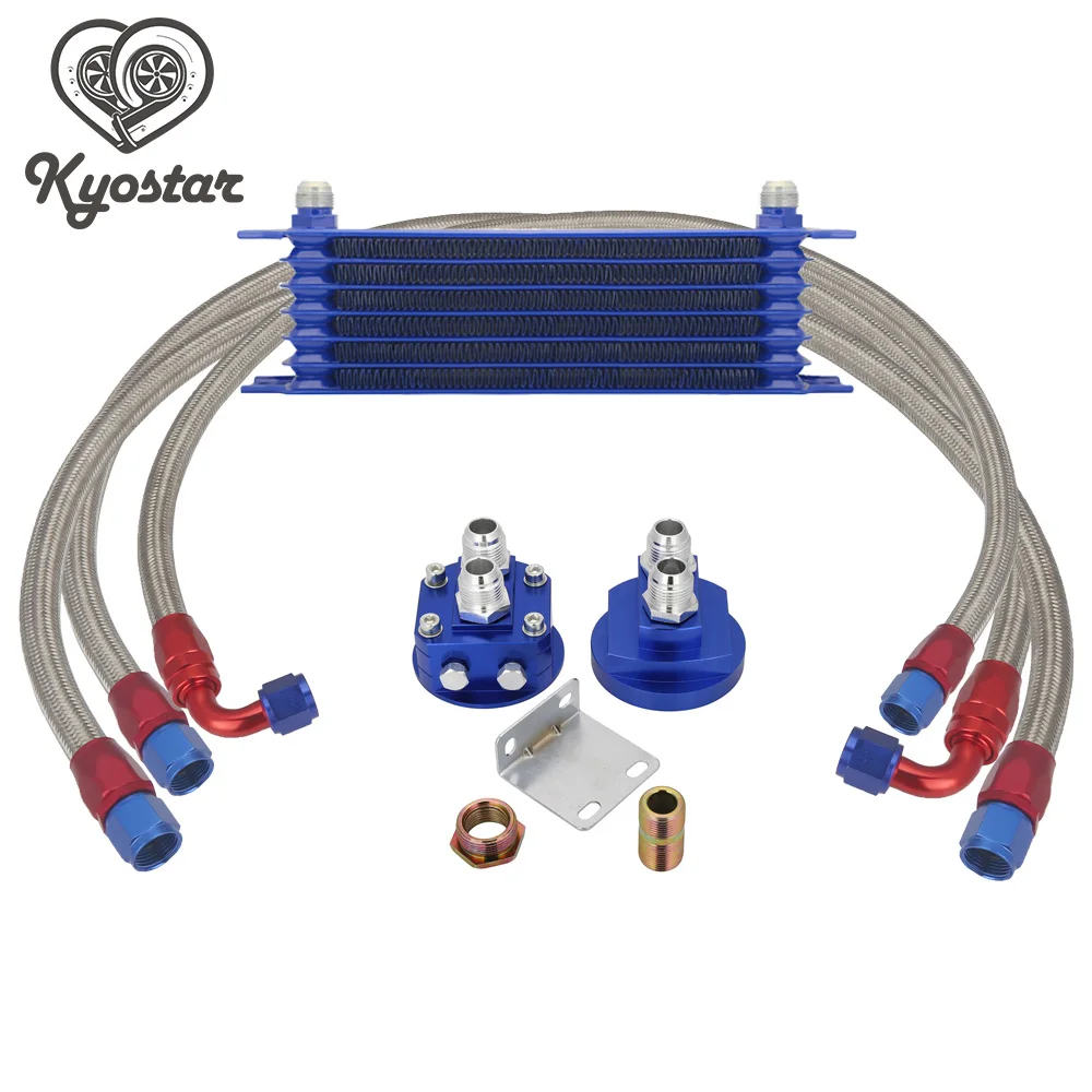 

Universal 7 Row Trust Type Oil Cooler Relocation Kit Engine Stainless Steel Nylon Braided 10AN Hose Oil Filter Adapter