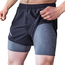 Men's 2 in 1 Running Shorts Mens Sports Shorts Quick Drying Training Exercise Jogging Cycling Shorts with Longer Liner barcelona longer knit shorts 2014 2015 black pink