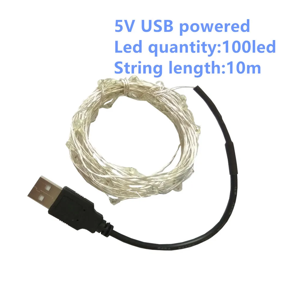 USB 5v праздничные сказочные огни гирлянда на батарейках светодиодный гирлянды украшения Рождество открытый гирлянда рогатки шторы мишура - Испускаемый цвет: 10M Powered by USB