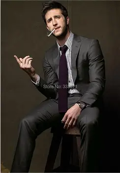 

2017 Tailor Made Gray Groom Tuxedos Casual Man Suit 2 Piece Wedding Suits For Men Bridegroom Groomsman Suit(Jacket+Pants)terno
