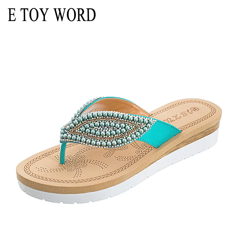 

E TOY WORD Summer Slippers Woman Non-Slip flat Flip-Flop String Bead Beach casual Shoes Summer Outdoor Women Shoes