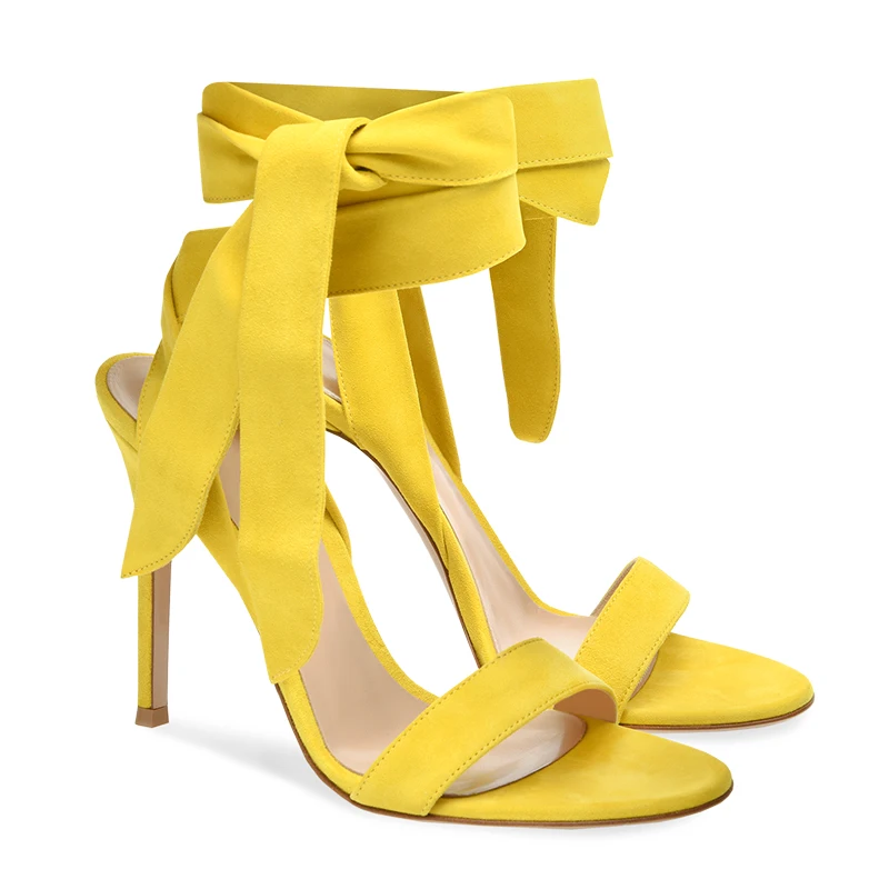 Yellow Strappy High Heels For Women 