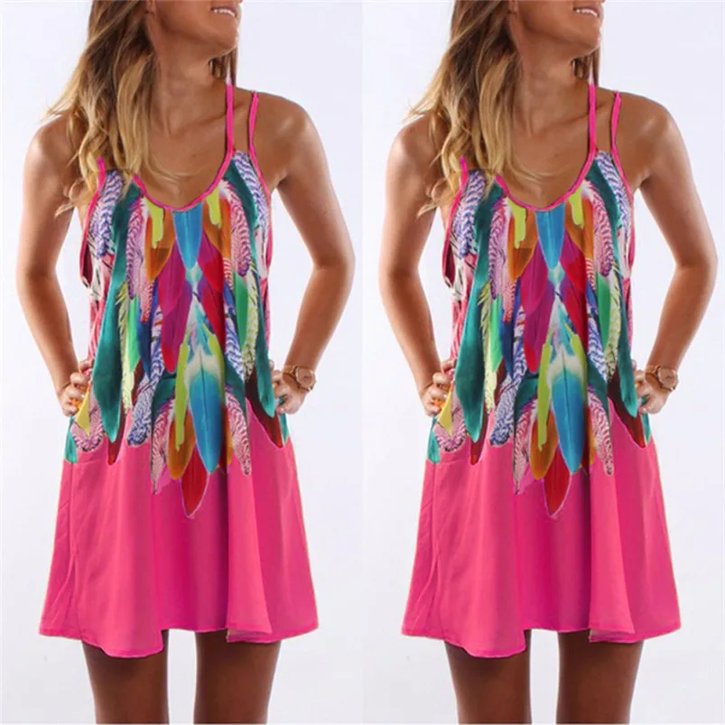 Fashion summer dress 2018 beach dress Women's Summer Boho Casual Printed Maxi Party Cocktail Sundress sexy dress vestido J08#N (17)