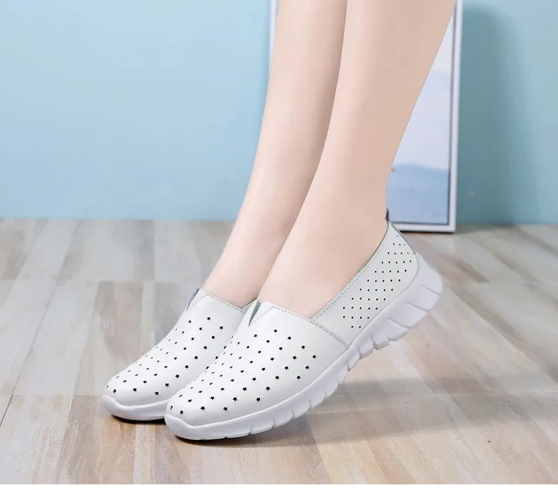 Women Loafer Flats 2019 Summer Slip On Leather Loafers Breathe Boat Shoes Moccasin Ladies Walk Flat Shoes zapatillas mujer (8)