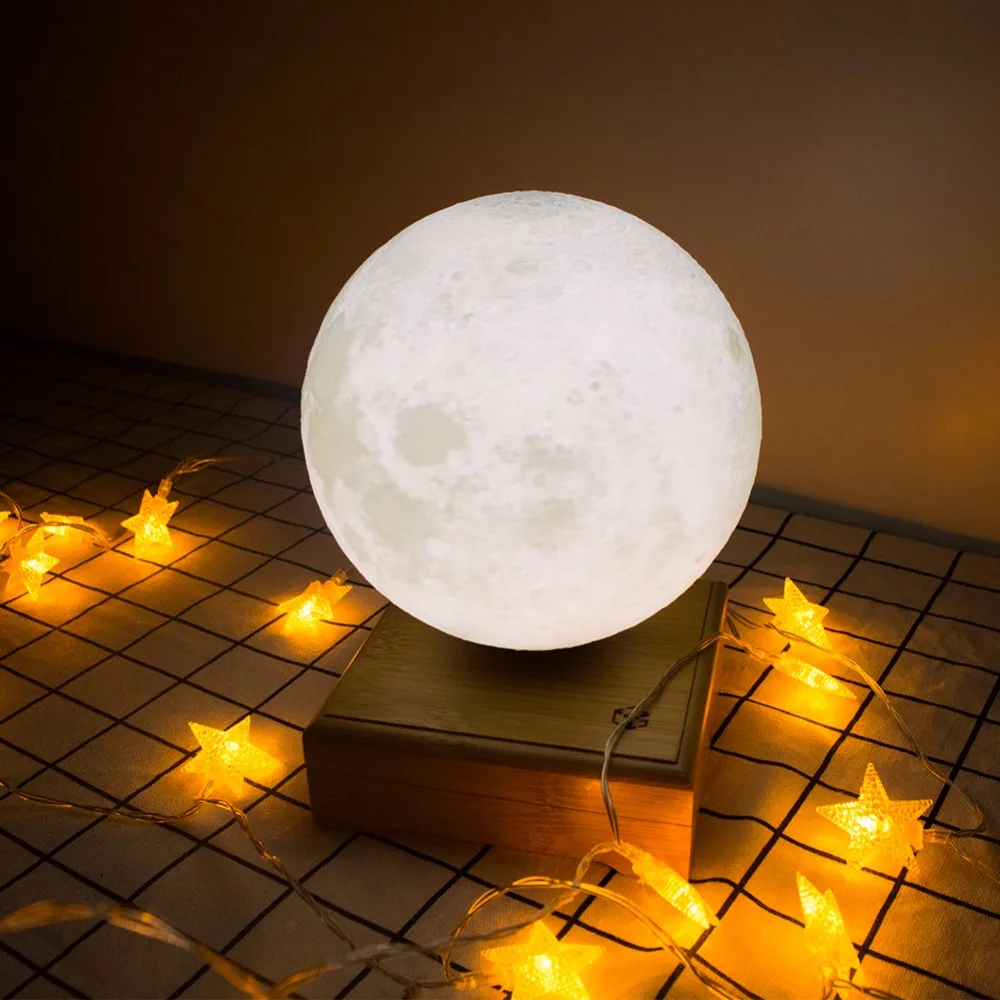 

Automatically Rotate 3D Printed Moon Light The Magnetic Suspended Night Light Luminaria Wooden Usb Touch Light Bedside Lamp