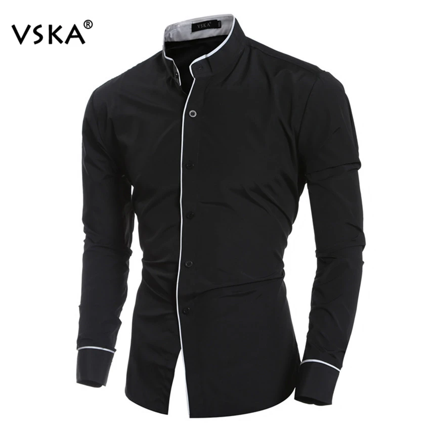 Vska Men Oxford Slim Casual Pure Color Dress Shirt with Pockets Vska Men Oxford Slim Casual Pure Color Dress Shirt with Pockets
