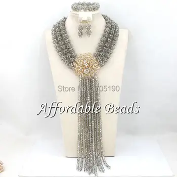 

Gray African Bridal Jewelry Set Hot Selling Nigerian Beads Wholesale Handmade Item BN166