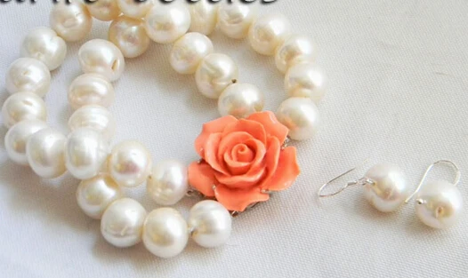 

Free shipping@@@@@ 2Strands 13mm Round White Freshwater Pearl Bracelet Earring Set