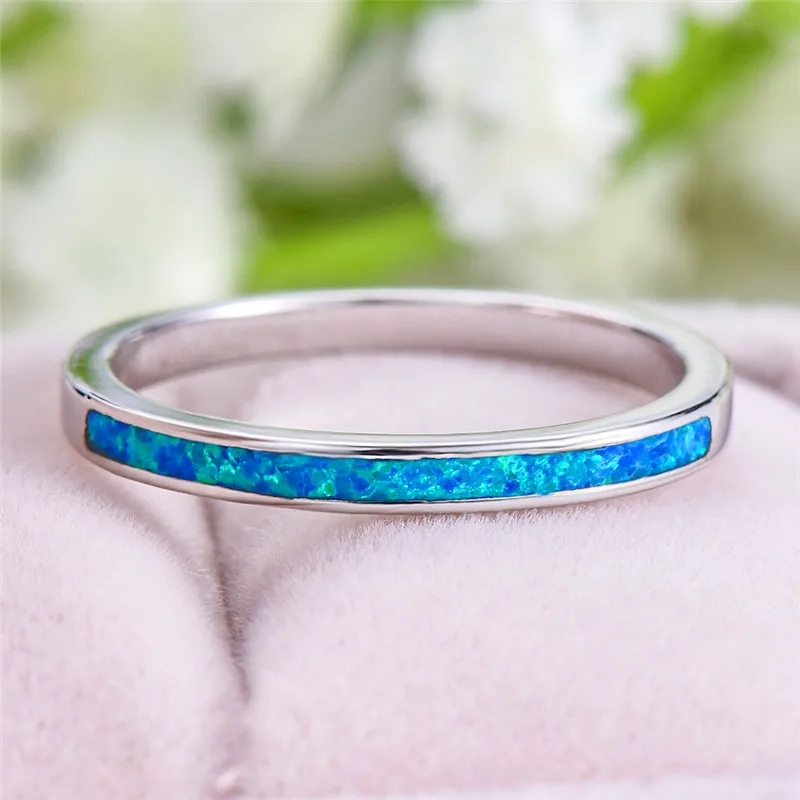 Роскошное женское голубое белое кольцо с опалом Бохо модное серебряное кольцо большого круглого цвета обещают обручальные кольца для влюбленных женщин
