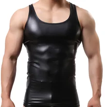 Мужская майка из искусственной кожи, блестящие майки без рукавов, для ночного клуба, для геев, для танцев, для выступлений, сценические костюмы, облегающий жилет