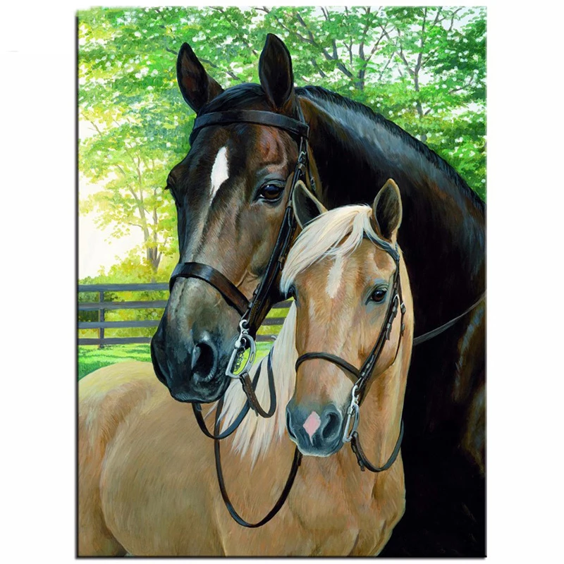 

5D Diy Daimond Painting Two Horse 3D Diamond Mosaic paint full drill Round Rhinestones Diamant Painting Embroidery animals Decor