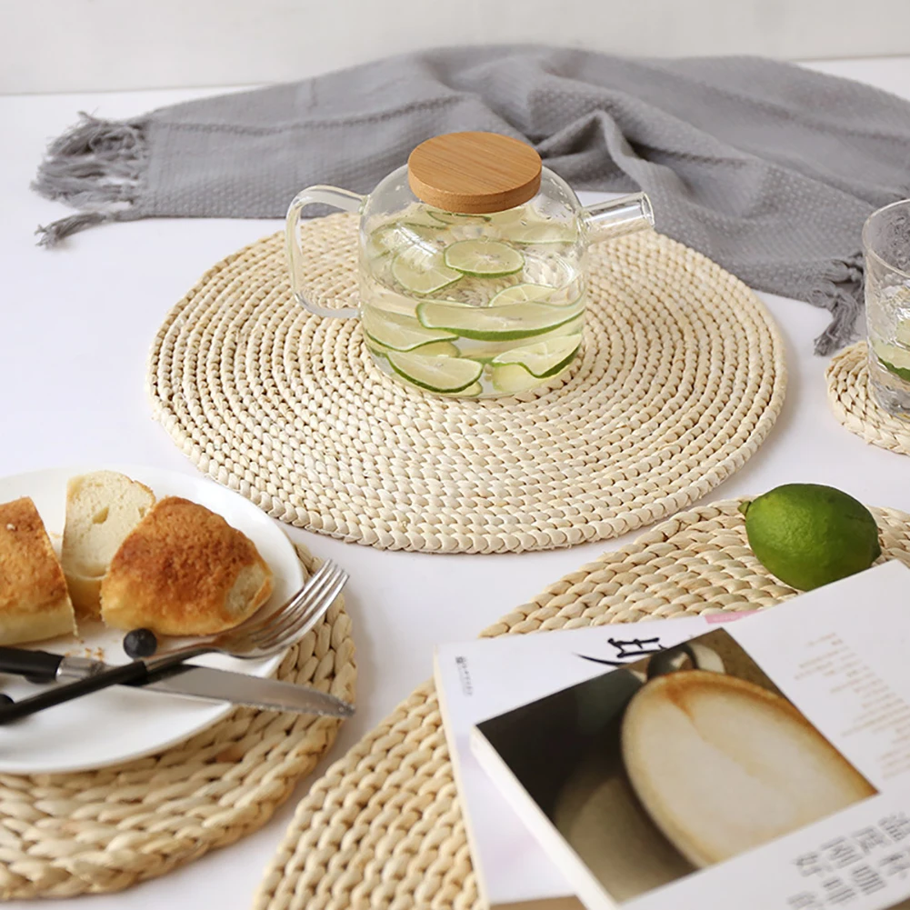 Rattan Weave Insulation Placemat Round Oval Placemat Dining Table Heat Insulation Mat Kitchen Decor