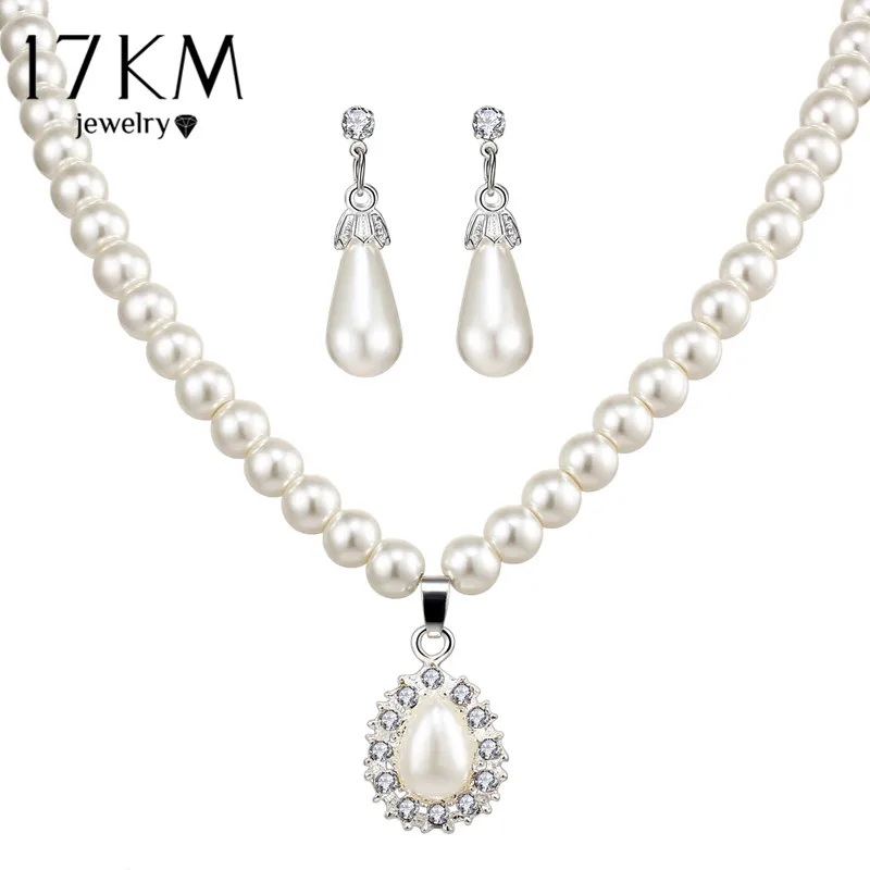 Vintage Water Drop Earrings Bridal Jewelry Set For Women African Beads Simulated Pearl Wedding Jewelry Set Bijoux Necklace 2018