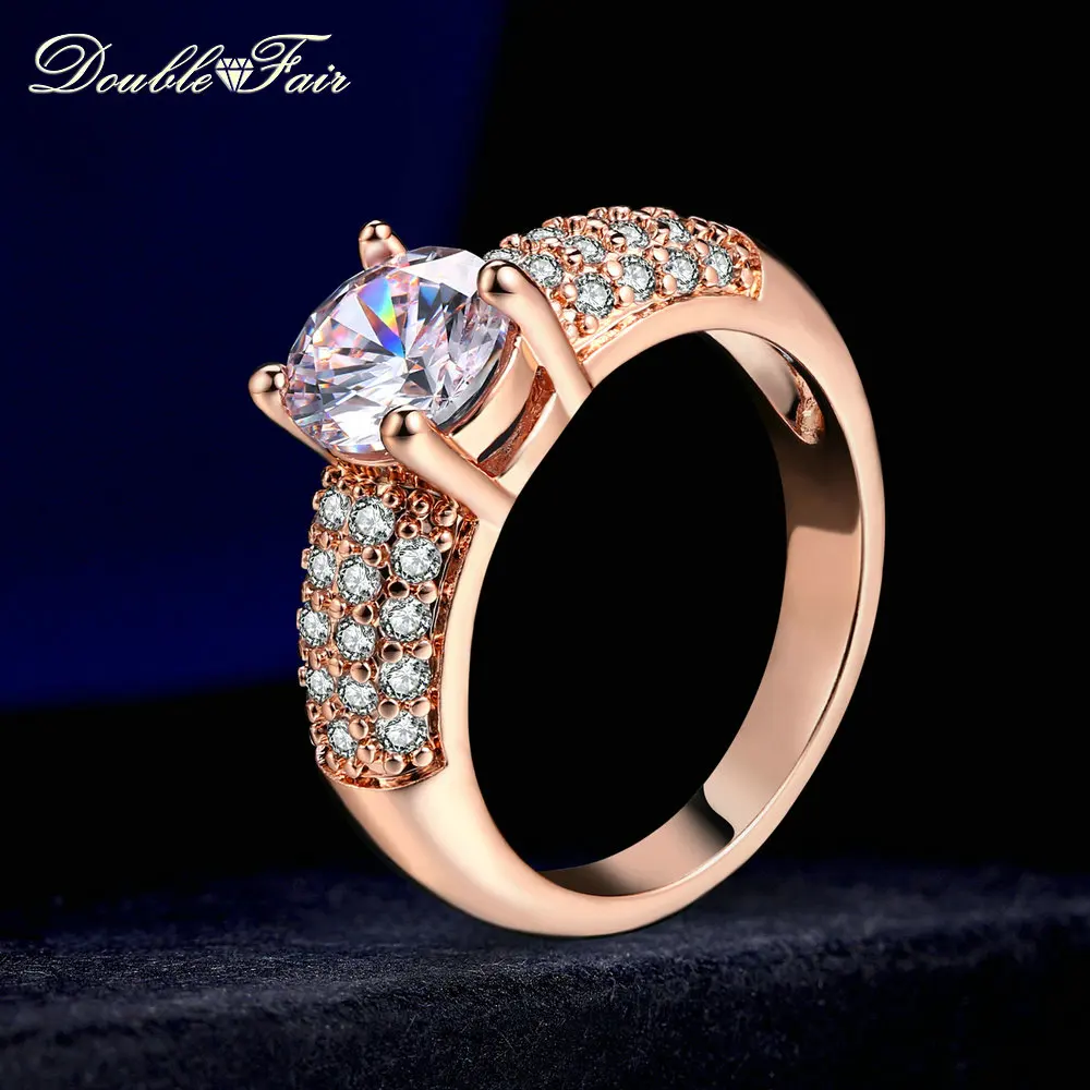 Double Fair Engagement Wedding Rings Cubic Zirconia Silver/Rose Gold Color CZ Stone Ring Jewelry For Women anel Wholesale DFR105