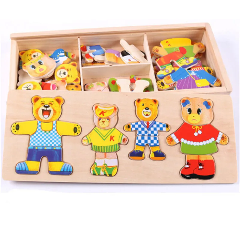 

Wooden Puzzle Set Baby Educational Toys Bear Changing Clothes Puzzles Kids Children Wooden Toy Free Shipping