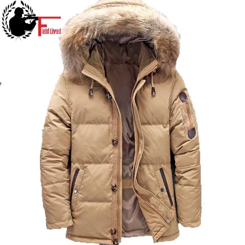 Winter Real Fur Hood White Duck Down Jackets Men Warm High Quality Warm Down Coats Male Casual 