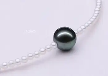 

18"AAA 11mm natural south sea black south sea white pearl necklace 925silver