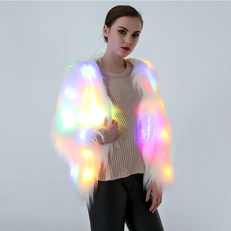 

2019 Christmas New fashion Customize LED luminous Fur Coat Women Bar dance show star nightclub Halloween Christmas Clothes PC266