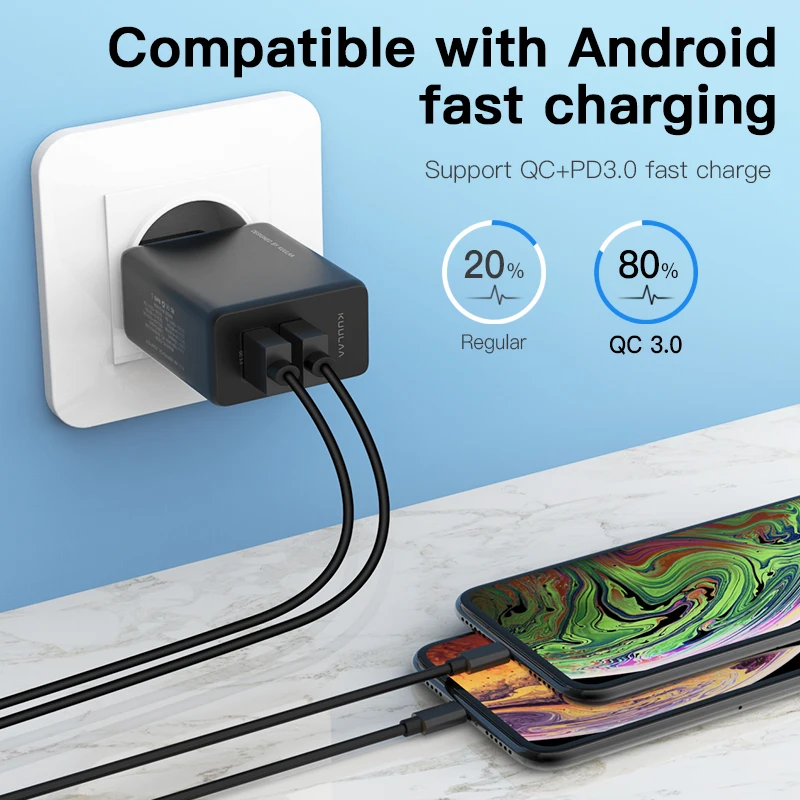 KUULAA Quick Charge 4 0 3 USB зарядное устройство 30 Вт QC3.0 PD Быстрая зарядка 2 разъем для