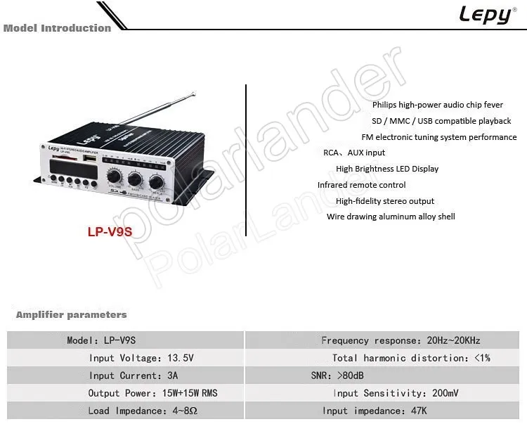 Горячая 12 В мини-автомобиль Hi-Fi Цифровой LPV9S USB FM CD SD DVD MP3 цифровой усилитель мощности авто автомобиль аудио мощность многофункциональный 15WX2