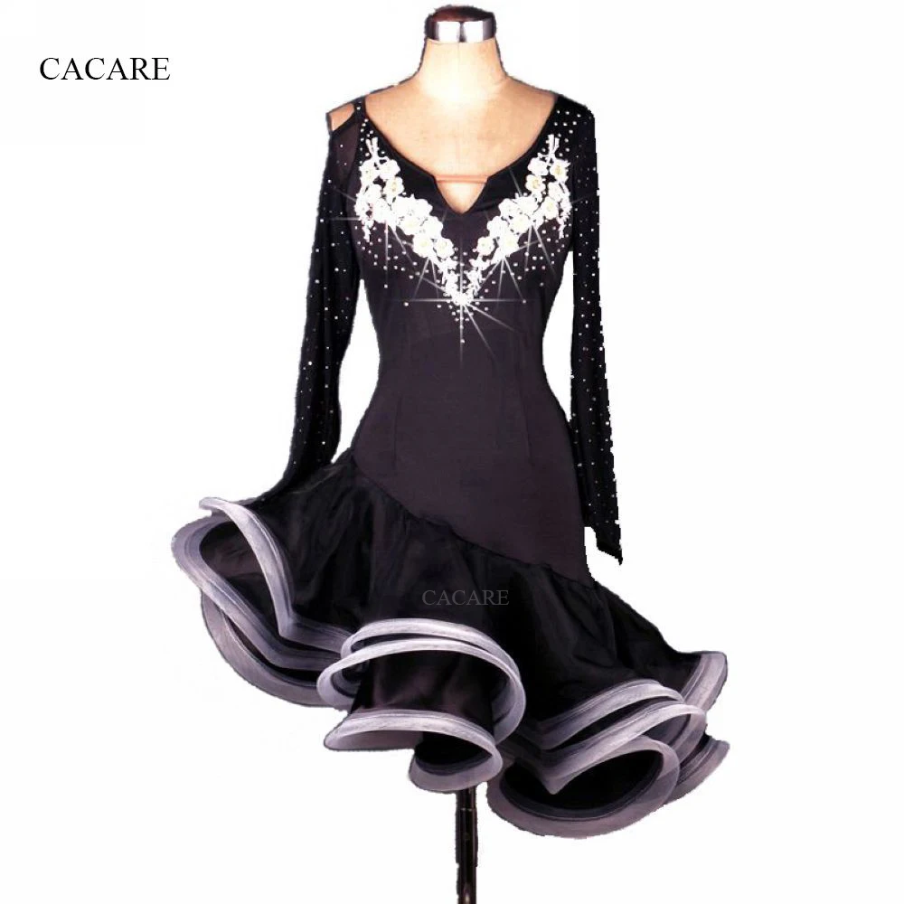 CACARE Латинской платье для танцев Для женщин танцевальная конкурс платья платье с бахромой костюмы для сальсы Бальные D0132 со стразами