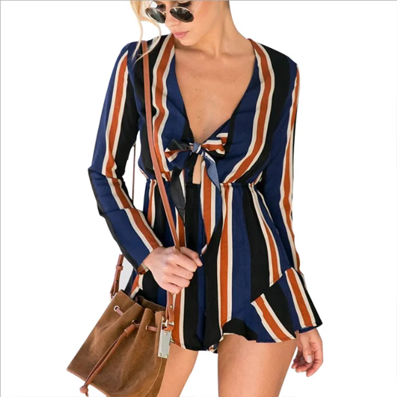 2019 New Arrival Long Sleeve Deep V Neck Fashion Stripe Casual Sexy Ladies Jumpsuit 2019 New Arrival Long Sleeve Deep V Neck Fashion Stripe Casual Sexy Ladies Jumpsuit