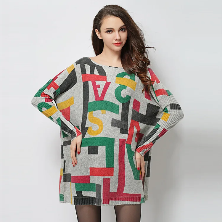 The new 2018 fat mm large size ladies sweater Amazon hot style letters printed wool blended sweaters |