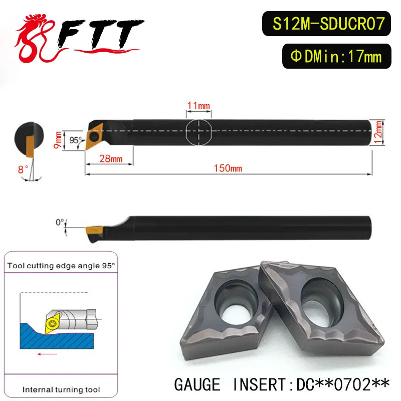 

S12M-SDUCR07 95 Degrees Internal Turning Tool Holder For DCMT070204 DCMT070208 Insert Internal Boring Bar Lathe Machine