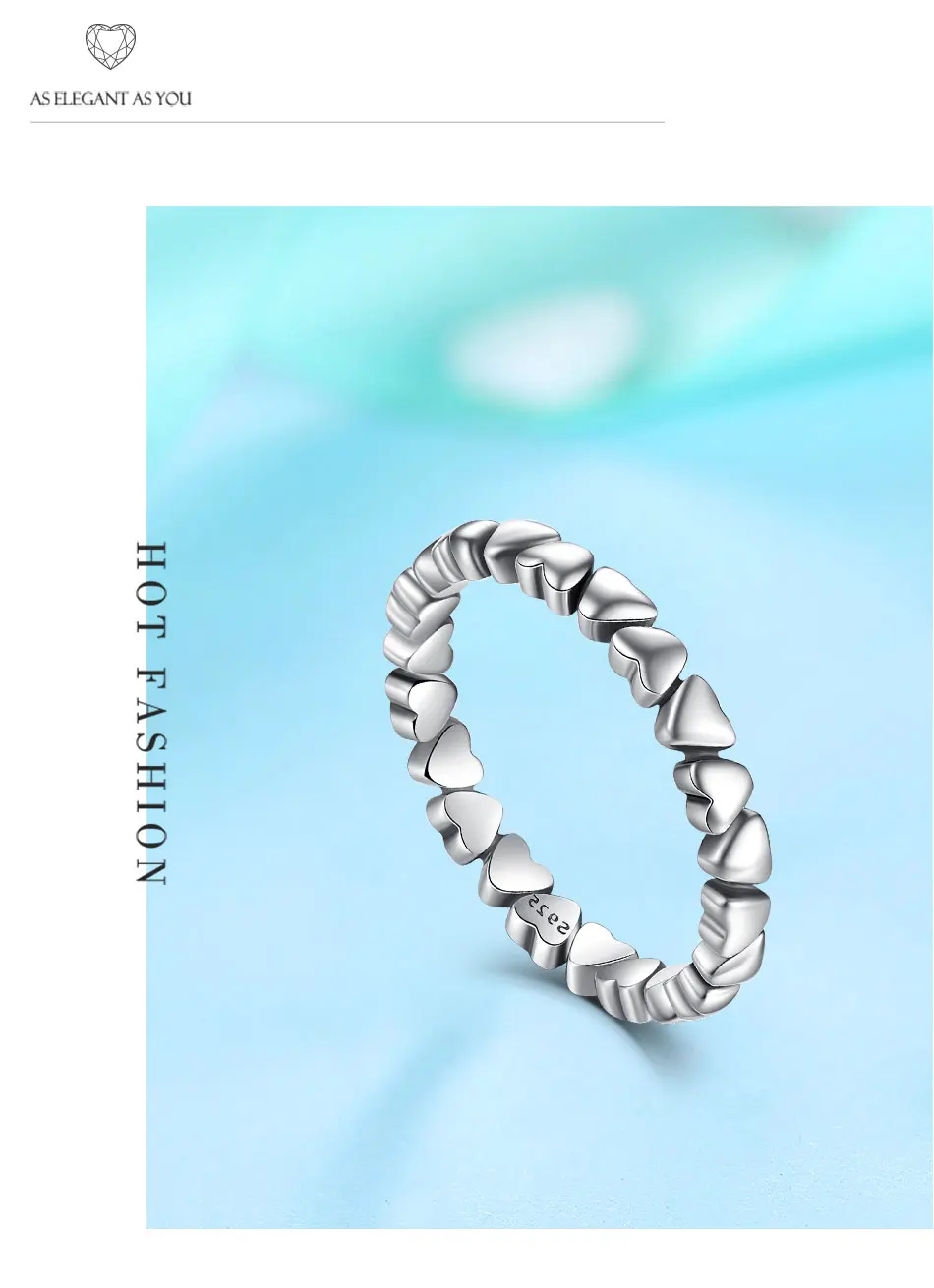 BELAWANG уникальное штабелируемое кольцо на палец «любовь навсегда» сердце подлинные 925 пробы серебряные кольца Свадебные Элегантные ювелирные изделия