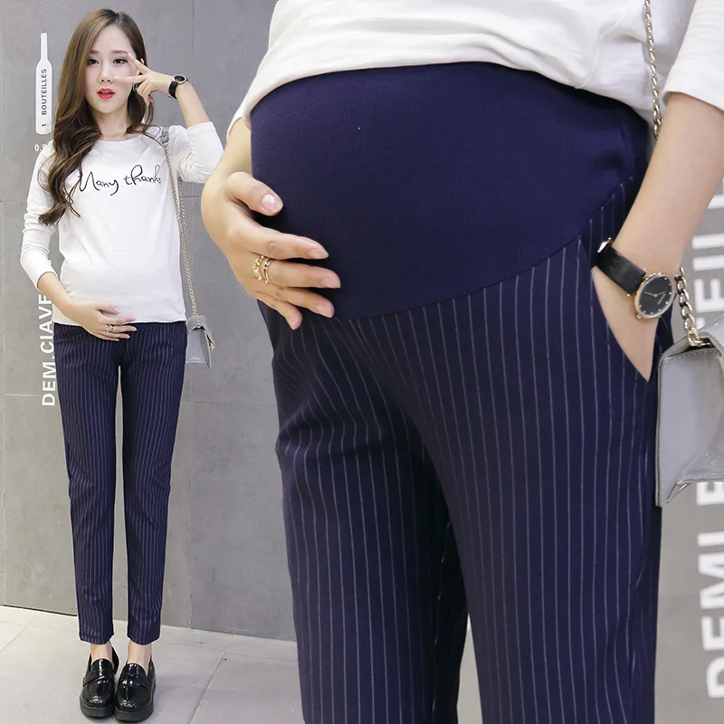 SLYXSH/Хлопковые Брюки для беременных с вертикальными полосками; брюки-карандаш с эластичной резинкой на талии; Одежда для беременных женщин; брюки для беременных