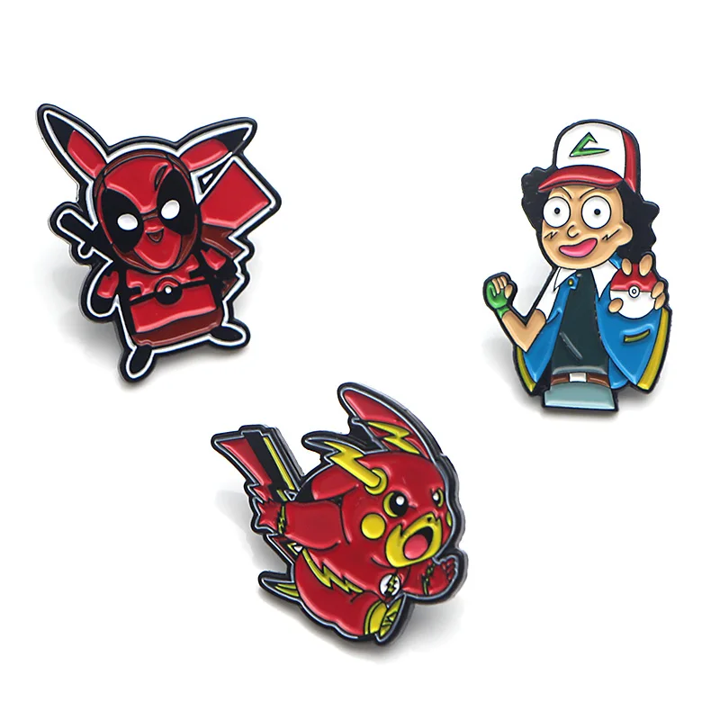 

DMLSKY 20pcs/lot Pikachu Cosplay Deadpool Art Enamel Pins Brooch Lapel Pin Bags Badge Clothing Decoration Gift M3479
