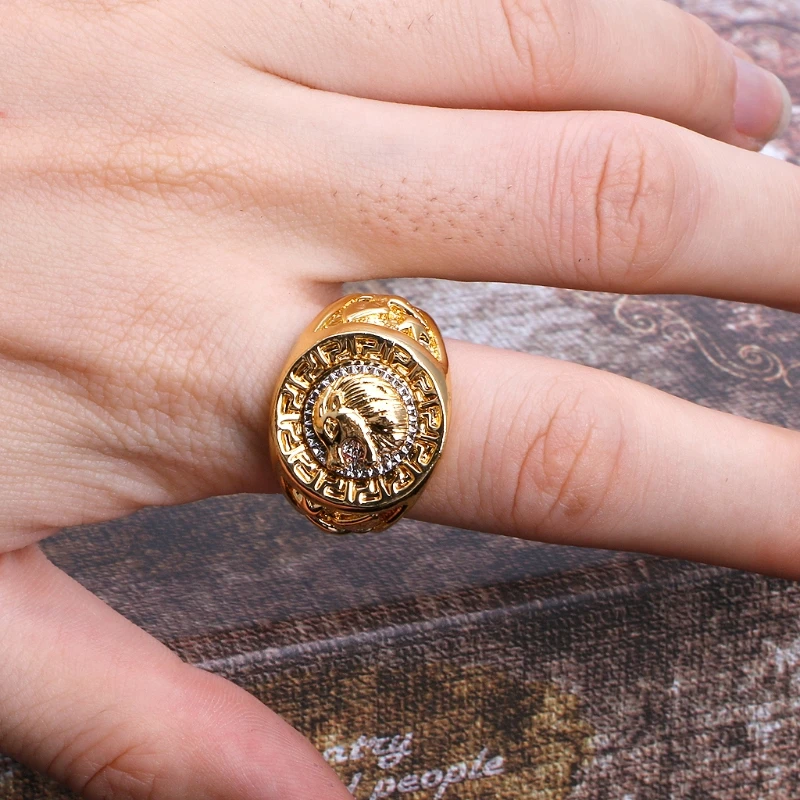 Special Classic Men's Punk Hip Hop Lion Head Golden Ring Luxury Jewelry With CZ Crystals
