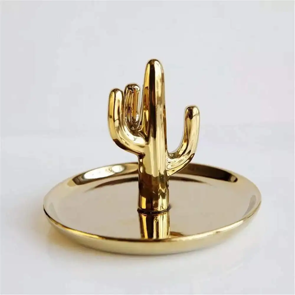 

Nordic Ceramic Jewelry Plate Ins Cactus Small Objects Storage Tray Ring Holder Home Decoration Plate Four Color